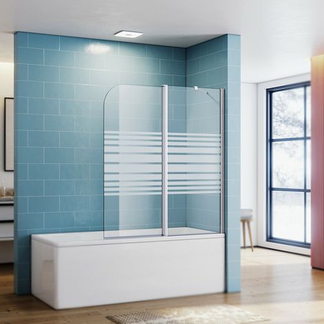 SONNI Badewannenaufsatz Glas Dusche Duschkabine Duschwand Badewannen Faltwand Duschabtrennung 140(H)x120(B)cm,Milchglas,Hebe-Senk-Funktion,mit Stabilisator (1/5)