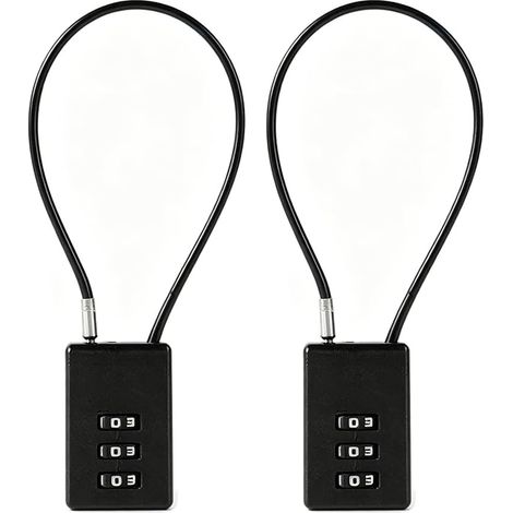 2 pieces Cadenas code 3 chiffres avec cable antivol de 30 cm noir lot de pour securite cadenas valise avion et antivol valise train cadenas a code exterieur robuste et pratique (1/5)