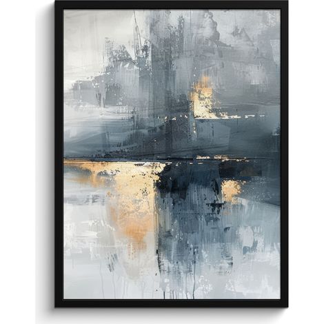 AFFICHE ENCADRÉE Art - Gris - Or - Abstrait Tableau Décoration Murale 60x80 (1/5)