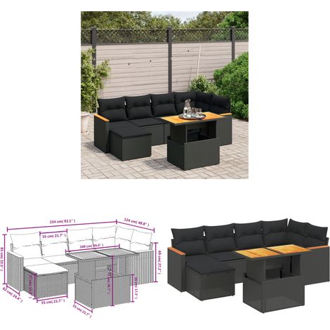Salon de jardin 7 pcs avec coussins noir résine tressée - Ensemble Salon De Jardin - Meuble Extérieur - Résine Tressée - Rotin Synthétique - Table Extensible - Home & Living (1/3)