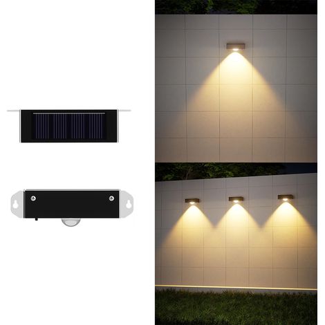 Lampe Solaire Extérieure - Murale Jardin Balcon Cour - 2 LED 8-10 H Autonomie - PC+ABS Noir - 4 Pièces