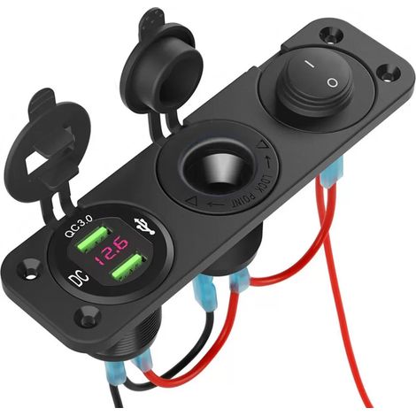 Prise allume-cigare 12V double USB QC3.0 affichage tension interrupteur auto camping-car bateau (1/5)