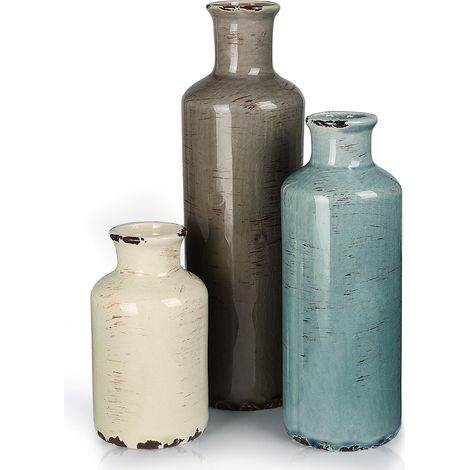 Lot de 3 vases en céramique rustiques côtiers, décoration d'intérieur, vases à Fleurs de Ferme, décoration pour étagères, Style Plage océan, cheminée, Table Basse, décoration d'étagère (1/5)
