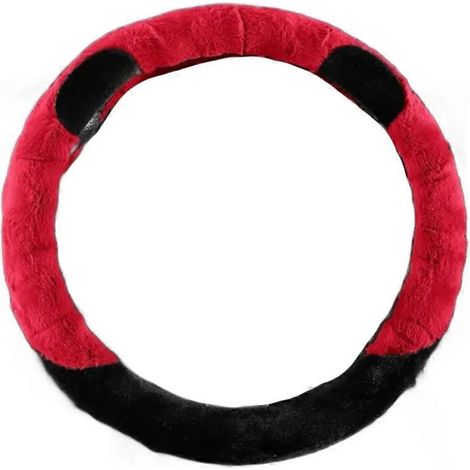 Winter-Lenkradbezug, weicher, rutschfester und warmer Plüsch-Lenkradbezug, 37–38 cm, Autoteile, Rot-O (1/3)