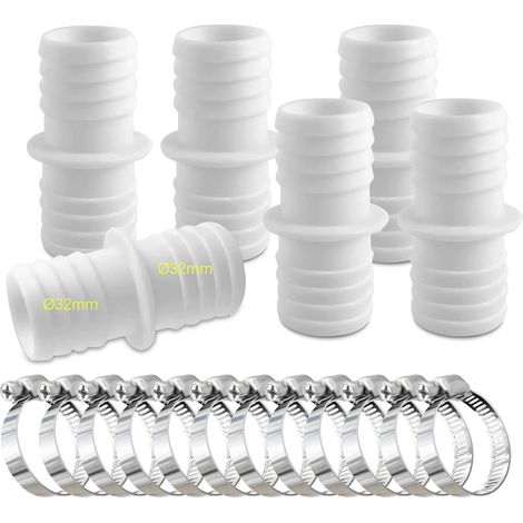Lot de 6 raccords de tuyau de 32 mm avec 12 colliers de serrage pour piscine Adaptateur de tuyau double (1/5)