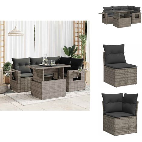 5-tlg. Garten-Sofagarnitur mit Kissen Grau Poly Rattan - Gartensofa Set - Garten Sofa Set - Outdoor Sofa Set - Garten Sofagarnitur (1/5)