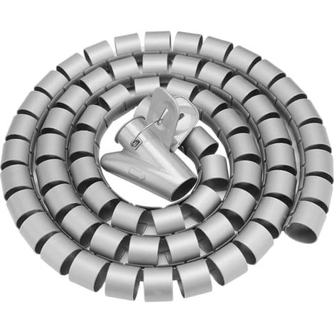 Organisateur de câbles spiralé flexible, protection et rangement de câbles, argenté, 1,5 m x 28 mm (1/3)