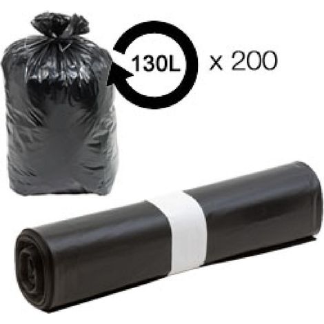 Sacs poubelle noir 130L - 40 microns BD -carton de 200-