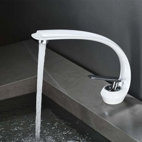Badezimmerarmatur, moderne Waschtischarmatur, Einhebel-Waschtischarmatur, Warm- und Kaltwasserarmatur (weiß)