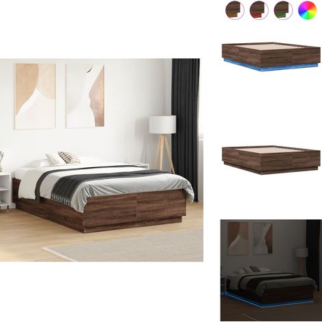 Cadre de lit avec LED sans matelas chêne marron 120x190 cm - Cadre De Lit - Lit Double - Éclairage Led - Luminaire - Meuble Chambre (1/5)
