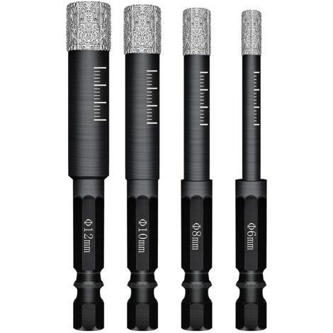 Lot de 4 Forets Mèches diamant pour Carrelage Céramique Grès Cérame Tuiles Verre Pierre. Mèches Diamantées Professionnelles Carreaux de Céramique Drill Bits Tool - 6mm 8mm 10mm 12mm (1/5)