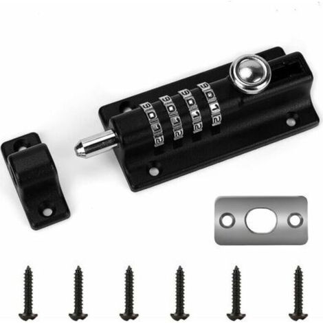 Verrou de Porte à Code, 4 roues recodables Verrouillage Portail Résistant à l'eau Combinaison sans Clé Serrure,Loquet et targette avec vis,Starlight (1/5)