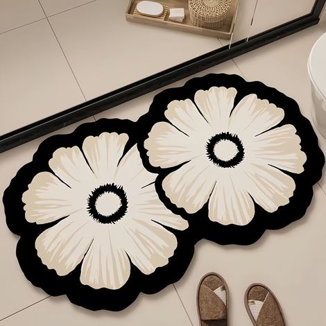 Tappetino antiscivolo da bagno in terra diatomacea con motivo floreale, super assorbente, ideale per la doccia (40x60 cm) (1/4)