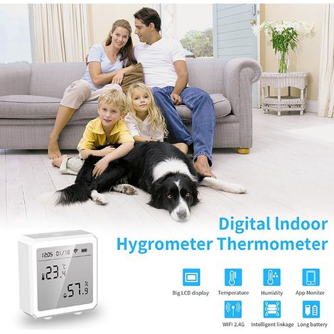 Détecteur de température et d'humidité WiFi Graffiti, thermomètre électronique noir et blanc avec affichage numérique LCD pour les températures hautes et basses. (1/5)