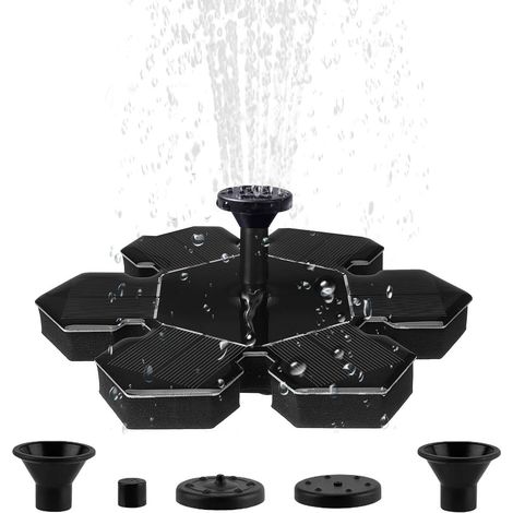 Pompe de fontaine solaire, fontaine d'eau pour bain d'oiseaux, extérieure avec six buses de pulvérisation, ornement de jardin avec construction robuste, décoration d'aménagement paysager avec (1/5)