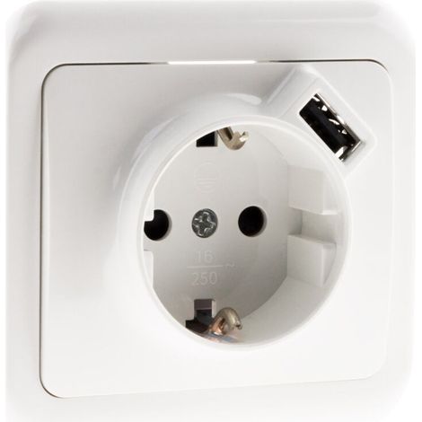 Unterputz-Schuko-Steckdose 16 A + USB A – Weiß – Antaria – Zenitech (1/5)