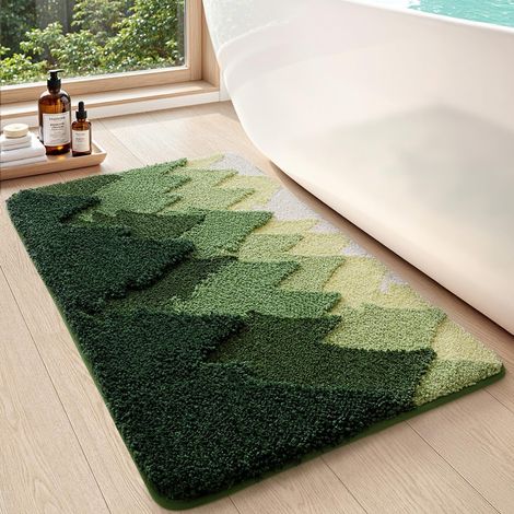 CCYKXATapis Salle de Bain 40 x 60 cm, Antidérapant et Absorbant, Lavable en Machine, Doux et Confortable pour Douche, Baignoire, Vert forêt (1/5)