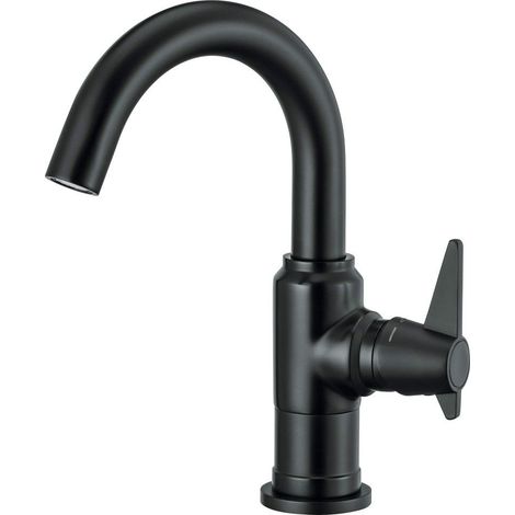 Miscelatore lavabo con bocca girevole in ottone finitura nero opaco - Tevo