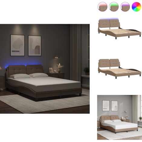 Bettgestell mit LED Cappuccino-Braun 120x200 cm Kunstleder - Bettrahmen - Schlafzimmermöbel - Led-Licht - Kunstleder - Cappuccino Braun (1/5)