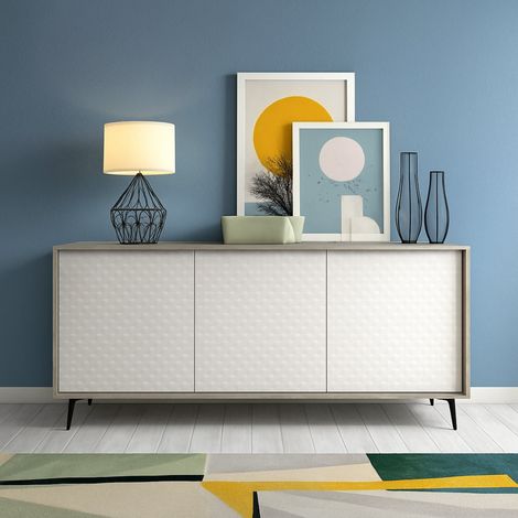 Dmora Kommode Fresia, Buffetschrank mit 3 Türen und 1 verstellbarem Einlegeboden, Elegantes Sideboard für das Wohnzimmer, Fernsehschrank, 100% Made in Italy, Cm 184x45h77, Weiß und Beton (1/5)