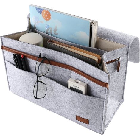 Organiser de Lit Sac de Rangement Polyester Gris Caddy à 2 Compartiments Portatif et Pratique (1/3)
