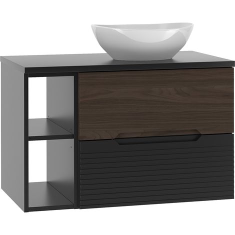 Waschtisch 80cm Sylla mit 2 Schubladen, Schwarz und Holzoptik