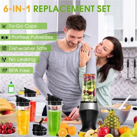 Pièces de Rechange pour Mélangeur, Paquet de 3 Tasses de Mélangeur de 16 Oz de Remplacement avec Couvercles à Emporter pour (1/5)