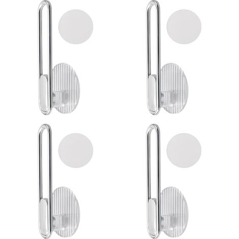Lot de 4 crochets auto-adhésifs en forme de L pour embrasses de rideaux - Crochets muraux sans perçage - Crochets multi-usages - Argenté (1/5)