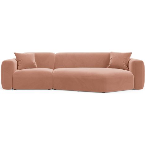 Canapé d'angle droit modulable 3 places en velours rose (1/4)