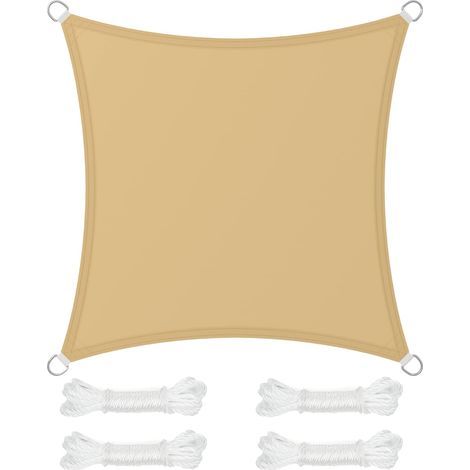 Voile d'Ombrage 3 x 3 m, Hydrofuge Colonne d’Eau de 665 mm, Polyester Anti-déchirure, Protection UV 93%, Terrasse, Jardin, Balcon, Carré, Cordes de 2 m, Jaune Sable (1/5)