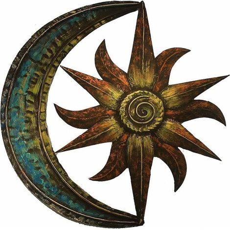 Décoration Murale Métal Soleil et Lune Vintage pour Salon Jardin Chambre 30x30cm (1/4)