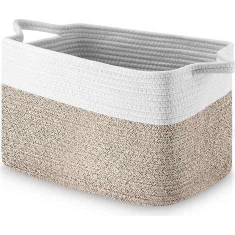 Panier à Linge en Coton Tissé,Corbeille à Linge,Grand Panier en Coton,33x25x23 CM,avec Poignée,Panier à Linge pour Ranger Couvertures,Enfants,Panier de Buanderie pour Vêtements Bébé,Blanc Jute (1/5)