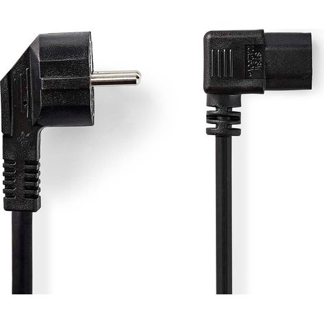 Câble d'alimentation, Fiche mâle, IEC-320-C13, Coudée, Nickelée, 2,00 m, Ronde, PVC, Noire, Étiquette (1/3)
