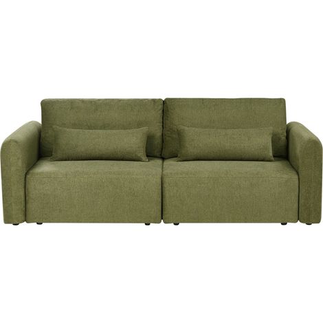 3 Seater Sofa Bed Green Fabric Upholstered Sleeping Function Add Pillows Foldable VAXHOLM (1/5)