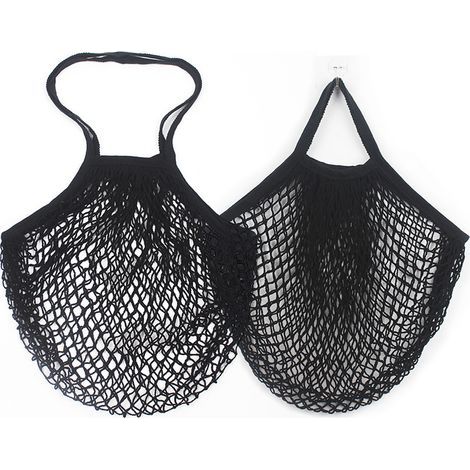 Set mit 2 glänzend schwarzen Einkaufstaschen aus Netzgewebe (1/3)