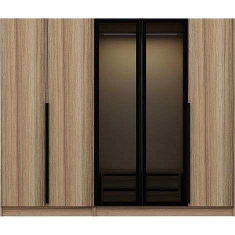 Guardarropa Grande Sinibalda, Armario Dormitorio Ropero, 6 Estantes, 5 Puertas, 225x210h cm Marrón Roble