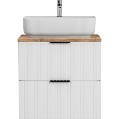 Waschtisch 60cm mit Aufsatzbecken, weiß mit Eiche Nb., Front gerillt, ADELAIDE-56-WHITE (1/5)