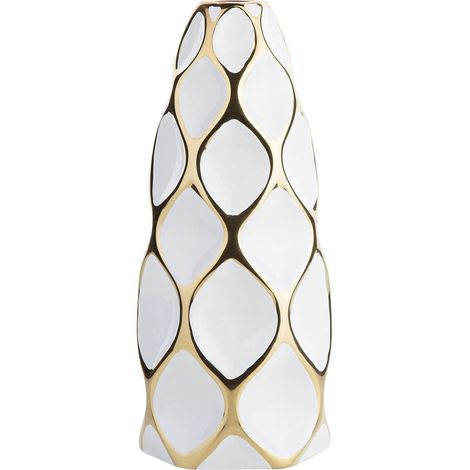 Beliani – Vase décoratif conique torsadé en céramique blanche et dorée – Hauteur 36 cm – Style contemporain pour décoration intérieure