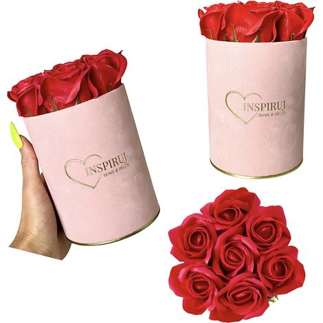 Flowerbox Inspiruj - Scatola rosa con rose di sapone - n. 14 Rosso (1/5)