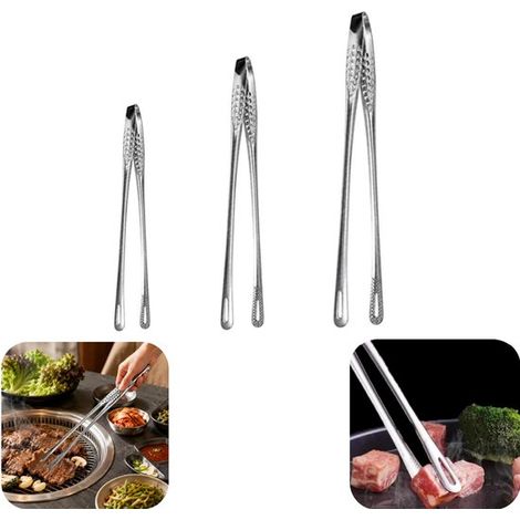 Pinces de barbecue en inox lot de 3 - pinces à viande et à salade suspendues résistantes à la chaleur, argent (1/5)