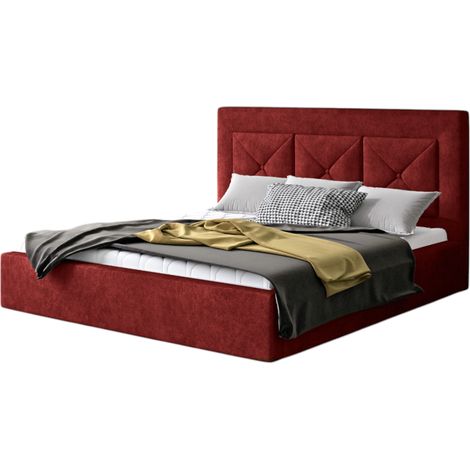 Lit moderne en tissu CLARIN - Avec ou sans rangement avec sommier-Rouge tomette-180x200-Version avec sommier (1/5)