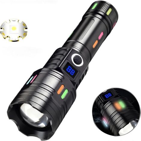 Torcia a LED, M1 potente torcia ricaricabile con 4 modalità e zoom [3 lenti colorate] Mini torcia a batteria per campeggio/escursionismo/emergenza, nero [classe energetica A+++]