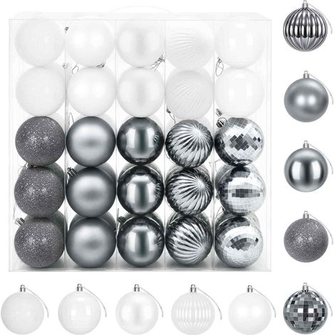 vidaXL Juego de bolas navideñas 50 uds. Blanco y gris 8 cm (1/5)