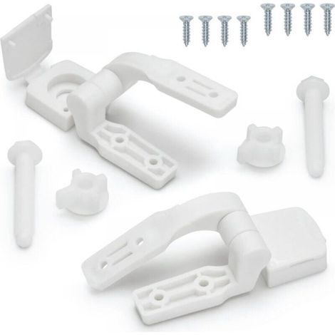 White Plastic Toilet Seat Replacement Hinge with Bolts, Screws and Nuts (1/5)