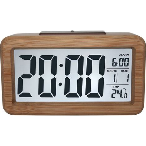 Réveil En Bois Massif - Écran LED Réglable - Horloge Numérique avec Fonction Réveil - Pour Chambre Bureau Cuisine - 1 Pièce (1/5)