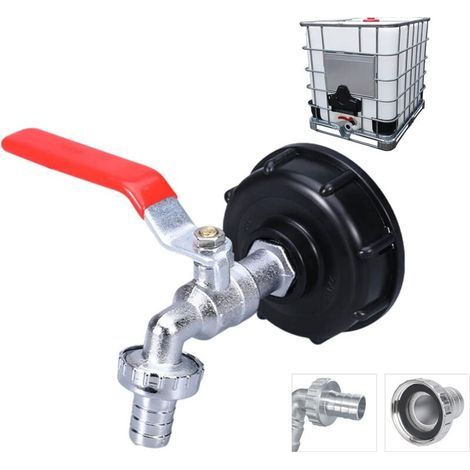 Grifo para depósito de 1000 L, adaptador IBC S60x6, conexión para jardín de 1/2", polipropileno reforzado, impermeable, universal. (1/4)