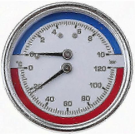 Manomètre compatible pour chaudière (température et pression) 0-120 °C, 0-10 bar, manomètre thermique (1/5)