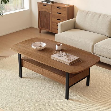 Couchtisch Nussbaum-Farbe und Metall mit viel Stauraum,120 cm (1/5)
