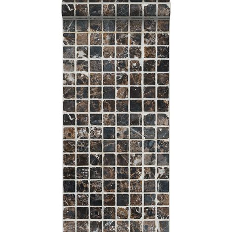 papier peint intissé XXL carreaux de ciment marron et noir - ESTAhome (1/4)