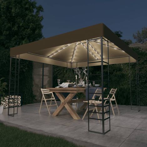Tonnelle de Jardin Tente de réception - Rapide à Installer avec guirlande lumineuse à LED 3x3 m Taupe BV133153 - BonneVie (1/5)